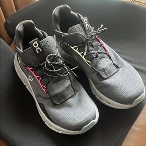 On Running Charcoal Sneakers with Neon Pink Highlights